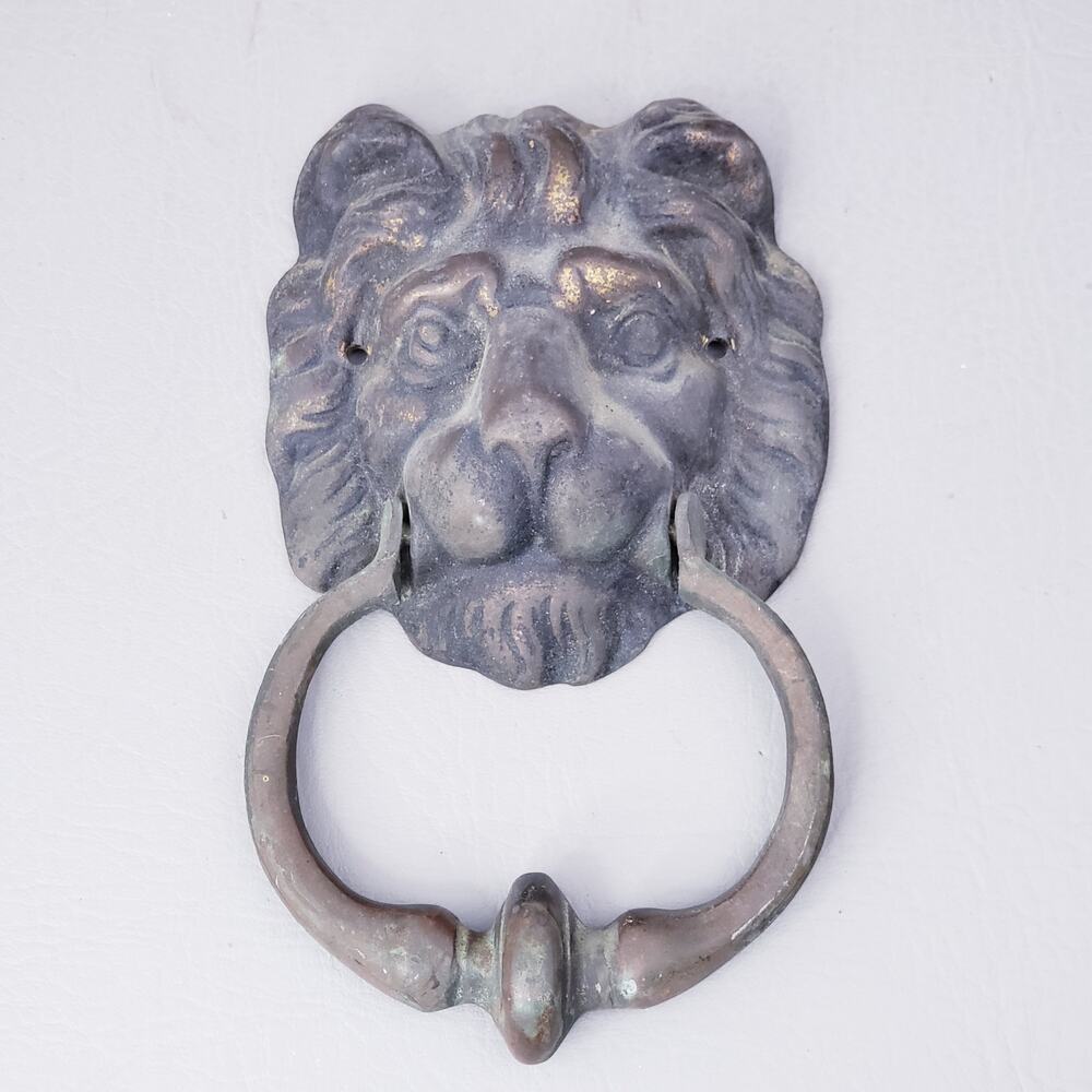 Vintage Heavy Solid-Brass Lion Head Door Knocker 8” Large
